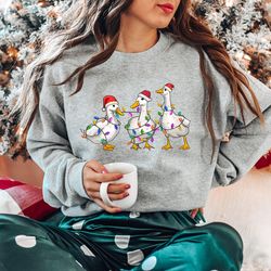 duck christmas sweatshirt, christmas ducks shirt, christmas gifts, funny christmas duck sweatshirt, christmas lights, ch