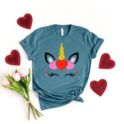 girl valentines day shirt, valentines day unicorn with tiara shirt love valentines y'all  shirt, cute valentines day shi