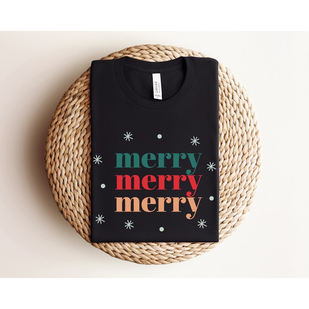 Merry Christmas Shirt, Merry Merry Merry Christmas T-shirt, Holiday Shirts Women, Merry Christmas, Christmas Tshirt, Christmas Crewneck Tee.jpg