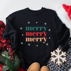 merry merry merry christmas sweatshirt, womens christmas sweatshirt, christmas sweatshirts for women, christmas gift wom