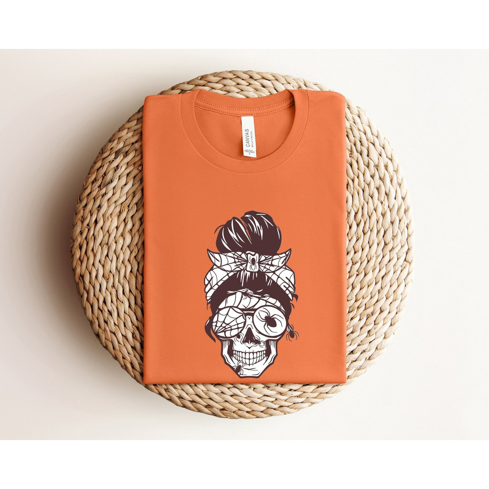 Messy Bun Skull Shirt, Skull Mom Shirt, Funny Halloween Shirt, Halloween Mama Shirt, Halloween Gifts For Mom, Halloween Skull Shirt, Skull.jpg