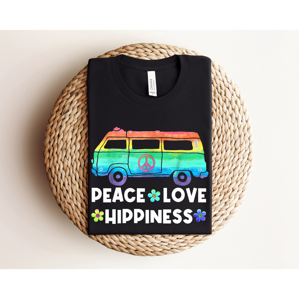 Peace Love Hippiness Shirt, Peace and Love Apparel, Hippy Lifestyle Shirt, Rainbow Clothes, 70s Outfit For Men, Colorful Women Clothing.jpg