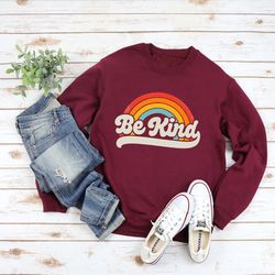 rainbow be kind sweatshirt, cute kindness sweatshirt, retro womens sweatshirt, retro be kind hoodie, christian sweatshir
