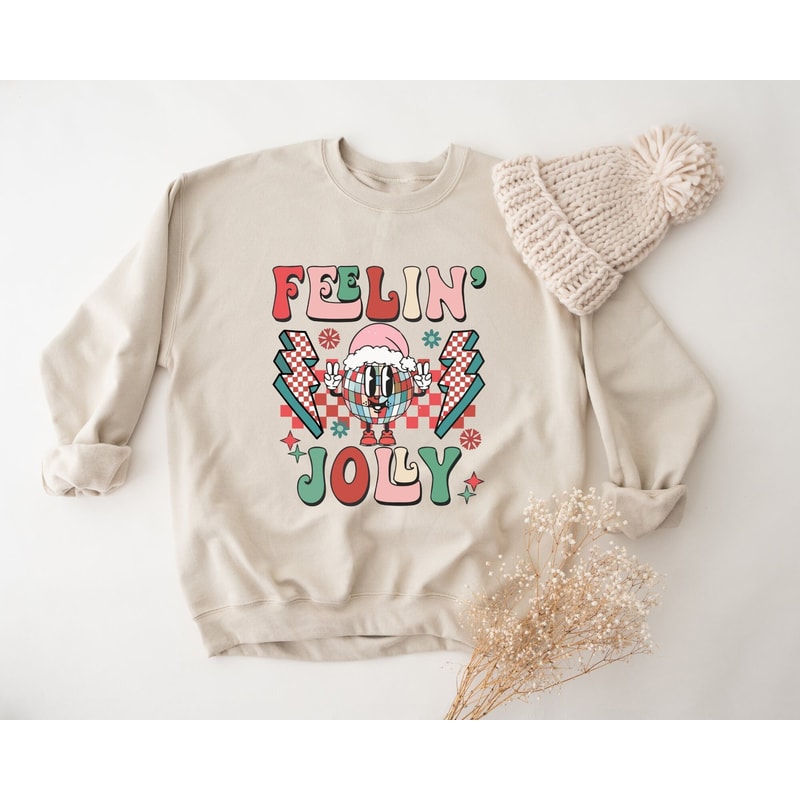 Retro Feelin Jolly Christmas Sweatshirt, Jolly Christmas Sweater, Merry Sweatshirt, Cute Xmas Sweater, Holiday Sweatshirt, Tis the Season.jpg