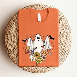 retro floral ghost halloween shirt, vintage halloween shirt, retro fall sweatshirt, vintage ghost shirt, spooky season s