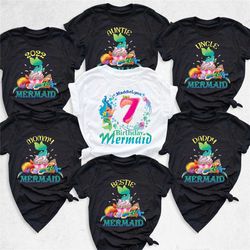 mermaid birthday shirt, mermaid family shirts, 7th girl birthday shirt, birthday party shirt, mermaid party shirt, birth