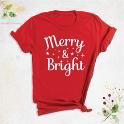 merry and bright christmas shirt, xmas ladies shirt, holiday shirt, women's merry shirt, christmas gifts, christmas part