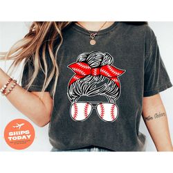 messy bun woman with heart glasses and hairband shirt, momlife tee, best gift for mom, mom t-shirt, messy bun woman tshi