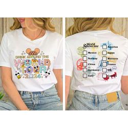 epcot world tour 2024 shirt,drink around the world tour tee, epcot world showcase two sided tee,mickey and friends drink