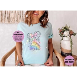 watercolor minnie mouse castle shirt, disney shirts, disney shirts for women, magic kingdom shirt, disney castle, disney