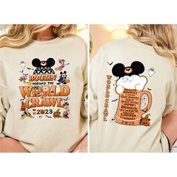 boozin' around the world crawl halloween sweatshirt,mickey and friends halloween 2-sided tee, epcot drinking around the