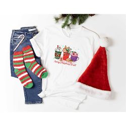 christmas coffee shirt,merry christmas ya'll, winter women xmas shirt, christmas latte shirt,coffee lover gift, funny ch
