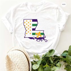 louisiana state funny mardi gras sweatshirt, new orleans mardi gras shirt, purple green and gold nola parade mardi gras