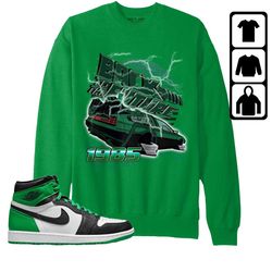 jordan 1 celtic lucky green unisex color sweatshirt, hoodie, t-shirt, the future car, shirt in iris green to match sneak