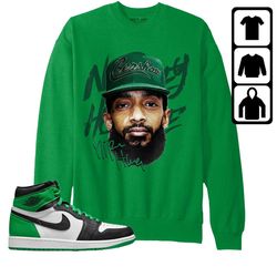 jordan 1 celtic lucky green unisex color sweatshirt, hoodie, t-shirt, hussle head, shirt in iris green to match sneaker