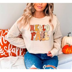 hello fall lightning bolt sweatshirt, vintage fall hoodie, fall season clothing, pumpkin patch sweater, fall themed hood