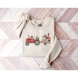 farm animals christmas sweatshirt, cute christmas sweater, christmas tractor sweatshirt, funny animal sweatshirt, farmer