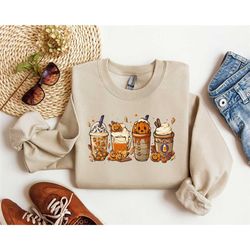 fall coffee sweatshirt, cute halloween fall sweater, coffee lover hoodie, pumpkin spice latte, thanksgiving outfit, hall