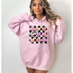 valentines heart sweatshirt, retro valentine sweater, conversation hearts sweatshirt, womens clothing, cute valentine ho
