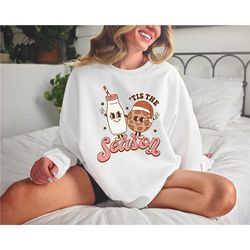 tis the season sweatshirt, cute christmas sweatshirt, retro christmas sweatshirt, cookies milk and cookies hoodie, chris