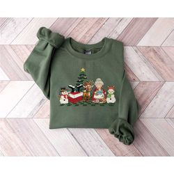 christmas characters sweatshirt, funny christmas sweater, reindeer sweatshirt, retro santa, christmas snowman sweatshirt