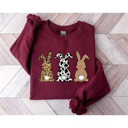 rabbit sweatshirts, easter rabbit sweatshirt, animal printed rabbits, leopard rabbit sweatshirt, joyful easter sweater,