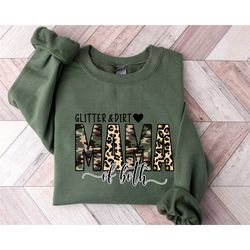 glitter and dirt mama of both sweatshirt, sweatshirt design leopard, cute mom hoodie, mom of both, leopard mama hoodie,