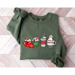 christmas sweatshirts, nurse christmas coffee sweatshirt, pretty gingerbread sweater, holiday clothes, round color fuel