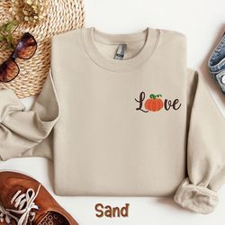 thanksgiving love shirt, embroidered thanksgiving shirt, embroidered love shirt, love pumpkin sweatshirt