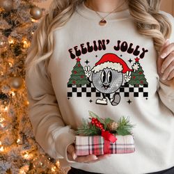 womens christmas sweatshirt, christmas sweater, holiday sweaters for women,feeling jolly sweatshirt, winter sweatshirt,