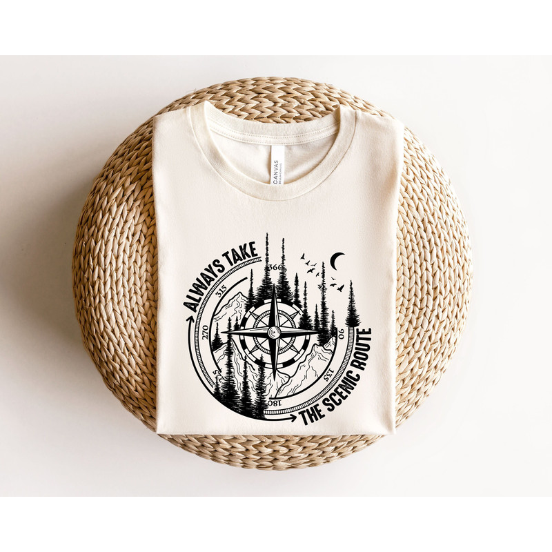 Always Take The Scenic Route Shirt, Camping Shirt, Nature Shirt, Crew Shirt, Route Shirt, Adventure Shirt, Nature Lover Gifts, Mountain Tee.jpg