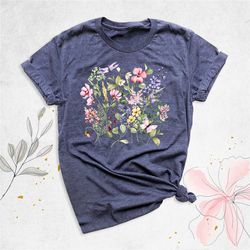 spring clothing for women, wildflowers floral nature shirt, aesthetic flower shirt, gardener gift, botanical shirt, wild