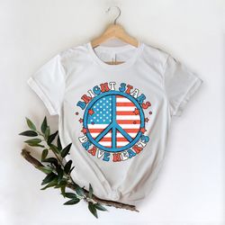 bright stars brave hearts shirt, 4th of july peace sign shirt, american flag themed peace shirt, bohemian american shirt
