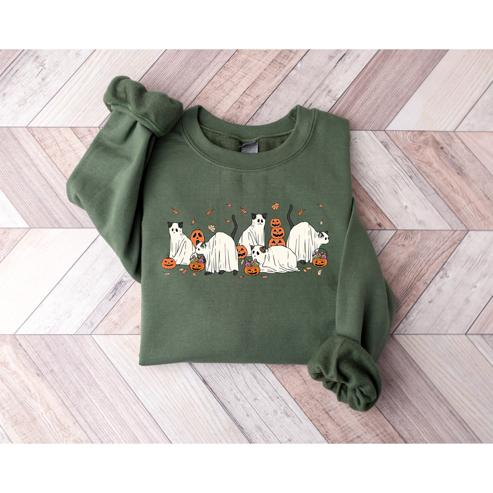 Halloween Sweatshirt, Ghost Shirt, Cat Lover Gift, Ghost Cats Sweatshirt, Funny Halloween, Halloween Crewneck, Fall Shirt, Halloween Sweater.jpg