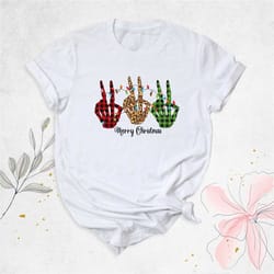christmas skeleton hand shirt, merry christmas peace shirt, skeleton peace shirt, funny xmas shirt, peace sign finger, c