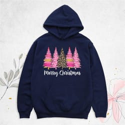 pink christmas tree sweatshirt, winter holiday hoodie, women christmas sweatshirt, merry christmas long sleeve shirt, ch