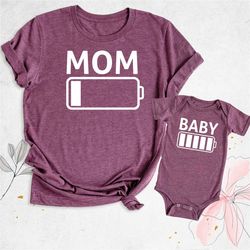 funny mom shirt, mommy son daughter matching shirt, low battery mom shirt, mommy and me shirt, boy mama shirt, baby show