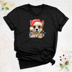 christmas corgi shirt, corgi mom shirt, christmas puppy shirts, christmas lights dog shirt, santa corgi shirt, xmas pet