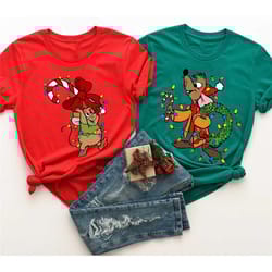 disney jaq and gus gus christmas shirt, disney christmas lights shirt, christmas couple shirt, disneyland holiday very m