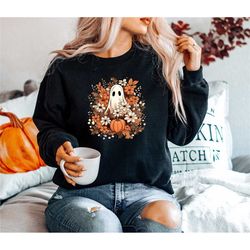 fall sweatshirt, spooky sheep shirt, halloween ghost sweater, floral ghost sweatshirt, floral ghost shirt, fall sweater,