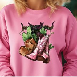 western sweatshirt, cowboy sweater, cowgirl sweater, cactus hoodie, nature sweatshirt, western sweater, cow sweater