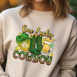 one lucky cowboy with st. patrick's sweatshirt, one lucky cowboy sweater, st patricks cowboy, western irish day, happy p