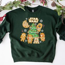 disney star wars characters xmas sweatshirt, darth vader chewie r2-d2 c-3po ginger cookies christmas shirt, stormtrooper