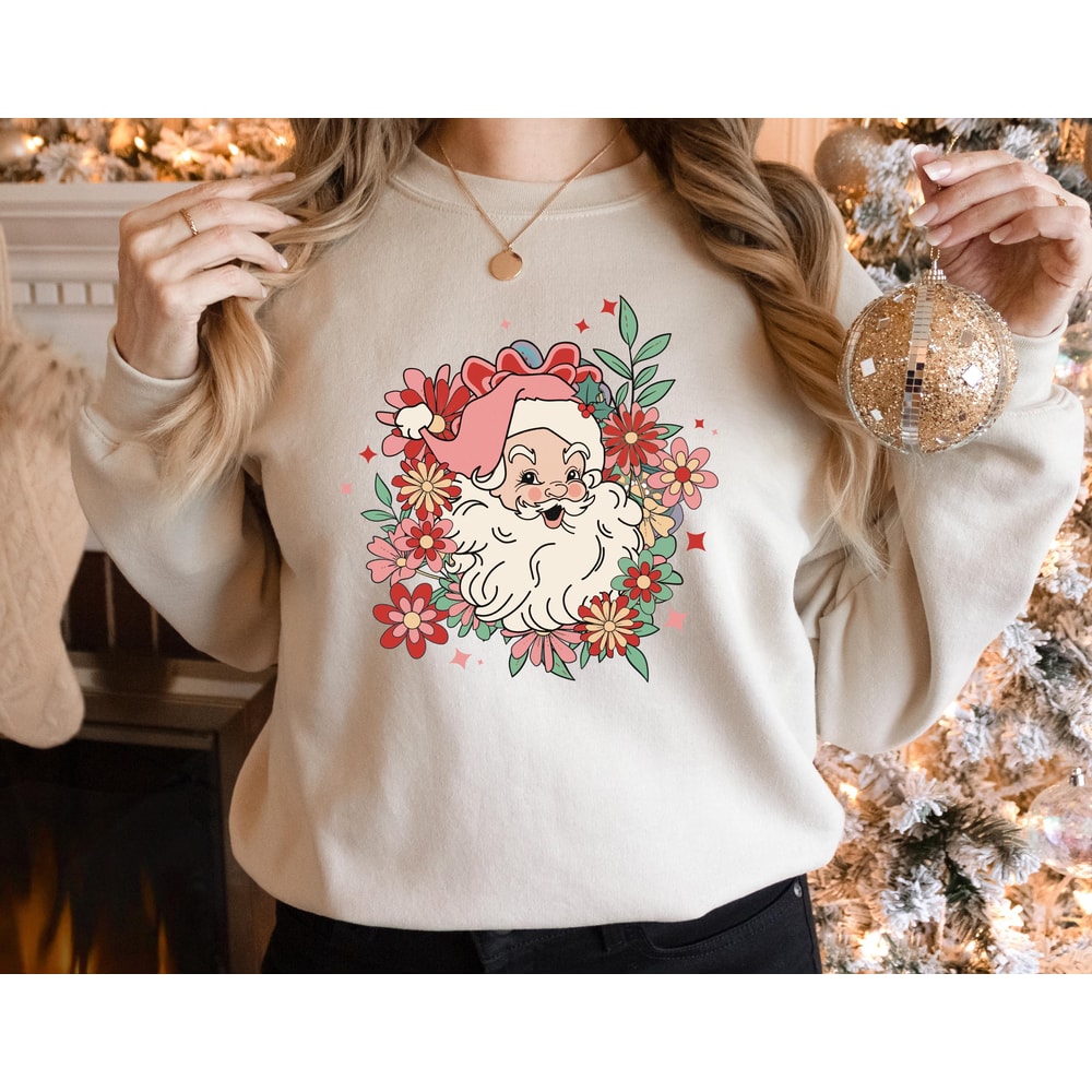 Pink Santa Hat Sweatshirt, Santa Santa Shirt, Retro Pink Santa Shirt, Classic Christmas, Pink Christmas, Holiday Clothing, Gift For Women.jpg