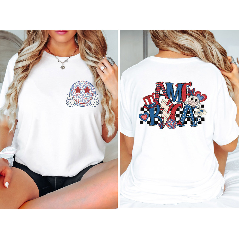 Retro 4th Of July America Smiling Face Shirt, Pocket And Back Shirt, Fourth of July Shirt Shirt, USA shirt,Summer Shirt,Women's 4th of July.jpg
