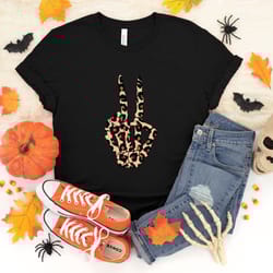 skeleton hand shirt, skeleton peace shirt, leopard peace hand, halloween shirt, pastel goth, funny halloween shirt, hall