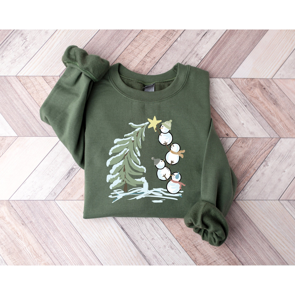 Snowman Stacking Christmas Tree Shirt, Cute Holiday Tee, Christmas Art Design Shirt, Snowman Shirt, Gift for Christmas, Winter Lover Shirt.jpg