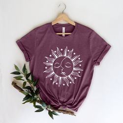 sun moon stars tee, celestial tee, graphic tee, sun shirt, one with the sun, boho shirt, vintage tee, mystical tee, moon