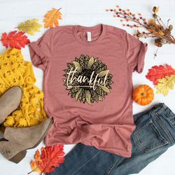 sunflower thankful shirt, love fall, leopard print fall shirt, hello pumpkin, fall vibes, peace love thanksgiving, famil