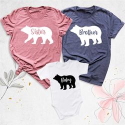 matching sibling shirt, bear sibling shirt, pregnancy reveal, new baby gift, baby bear shirt, brother sister shirt, 3 si